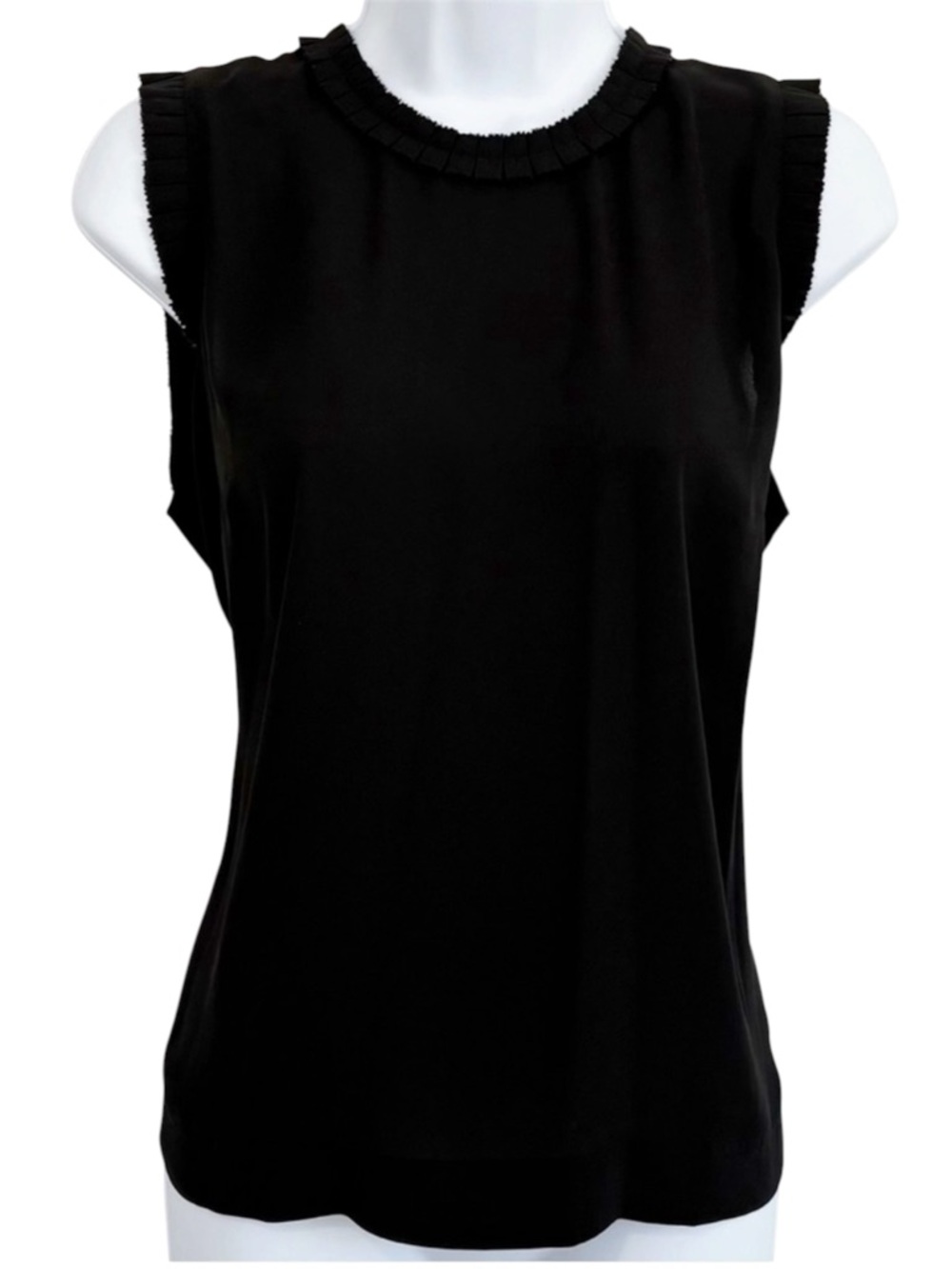 J.CREW Black Ruffle Neck Tie Back Sleeveless Blouse Workwear Size 8